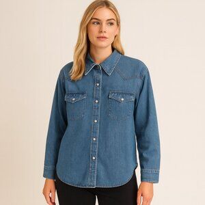Wilfred Free Denim Western Long Sleeve Shirt XS Blue 100% Cotton Aritzia Casual